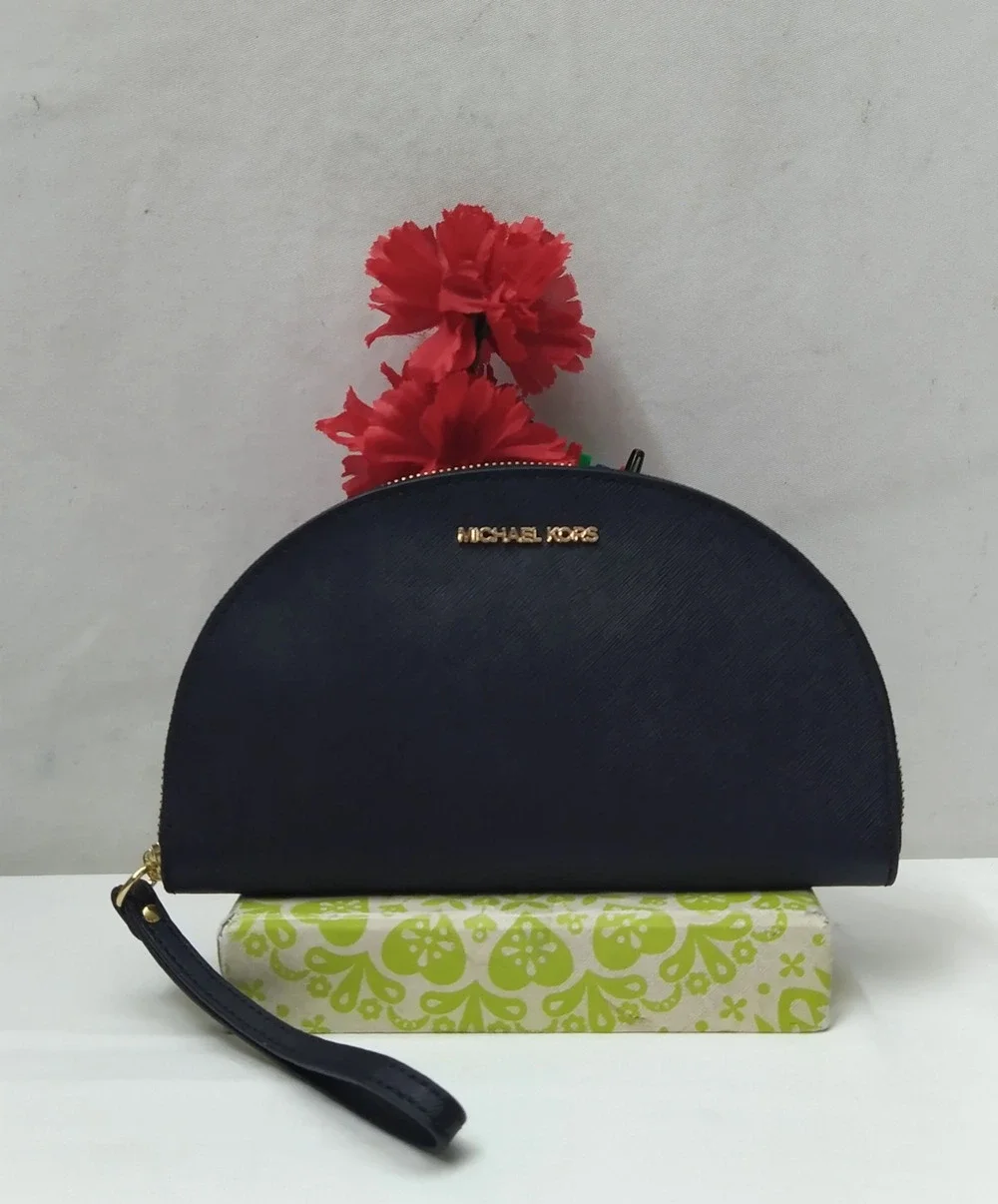 Michael Kors Black Leather Zipper Closure Round Wallet